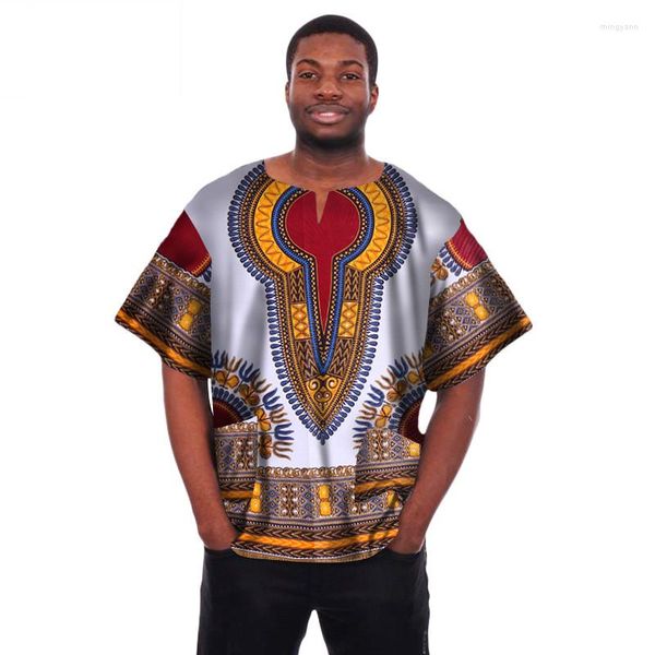 T-shirt da uomo Camicia casual da uomo africana T-shirt Dashiki con stampa a cera Taglie forti Top Abbigliamento tradizionale WYN04