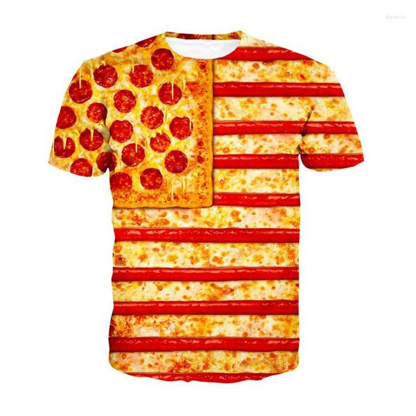 Camisetas masculinas soshirl estados unidos bandeira pizza de pizza 3d de verão engraçado de verão