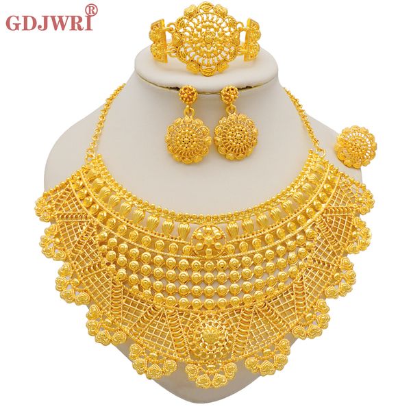 Hochzeit Schmuck Sets Luxus Dubai Gold Farbe Schmuck Sets Für Frauen Indische Halskette Ohrringe Arabischen Afrikanischen Nigerianischen Braut Schmuck 230313