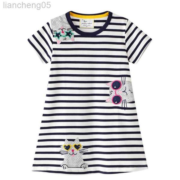 Abiti da ragazza Metri da salto Principessa estiva Manica corta Applique Ragazze Abiti in cotone per Baby Stripe Vieni vestito per bambini di vendita caldo W0314