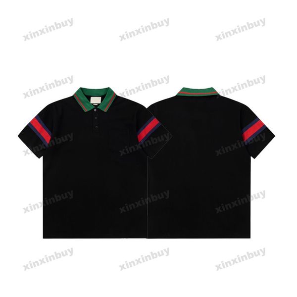 xinxinbuy Männer Designer T-Shirt 23ss Streifen Ärmel Brief Stickerei Kurzarm Baumwolle Frauen Schwarz Weiß Blau Grün Rot M-2XL