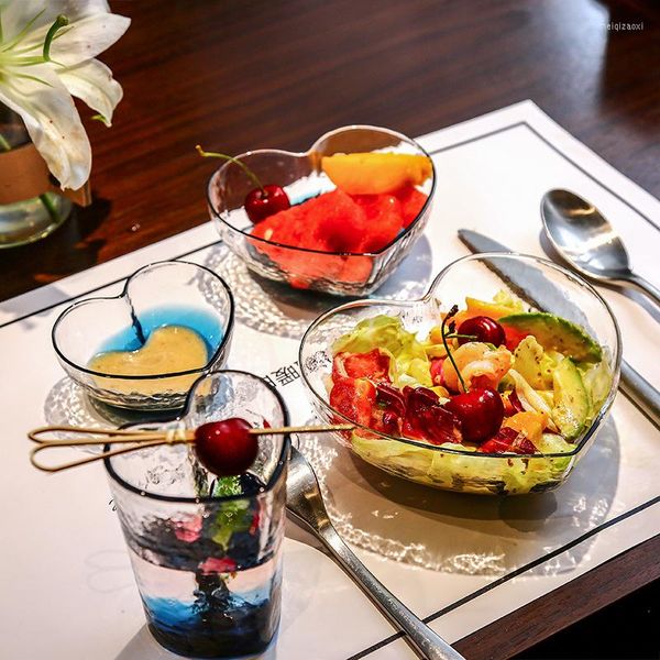 Kaseler Japon cam süt fincan ev sevimli salata kase kalp şeklinde yumuşak kardeş kahvaltı net kırmızı ins su tatlısı