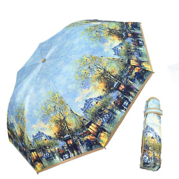 Regenschirme Taschenschirm Van Gogh Gemälde Paris Straßenschirme Regen Damen 10K Sonnenschirm Silberbeschichtung Uv Paraguas Doppeldeck 230314