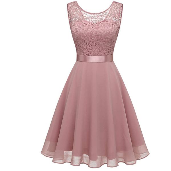 Partykleider Sale Lange Brautjungfernkleider aus rosa Spitze, elegantes Hochzeits-Party-Gastkleid, Chiffon, ärmellos, Trauzeugin für Frauen, individuell 230314