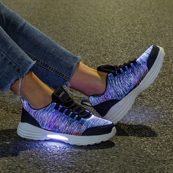 Tênis tênis Sapatos LED Fibra óptica para meninos meninos homens homens USB Charging Light Up Shoe Adult Growing Running Sneaker 230313