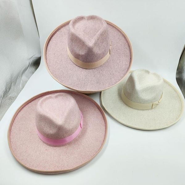 Beralar Kadın Fedora Kış Kadın Şapkası 9.5cm genişliğinde Aşk En İyi Kadınlar Keçe Panama Yün Bow kurdele