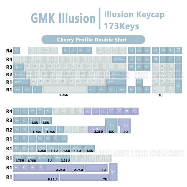 GMK Illusion Keycap PBT Double Shot Mx Switches Benutzerdefinierte mechanische Spieletastatur Cherry Profile 173 Tasten mit ISO-Eingabe