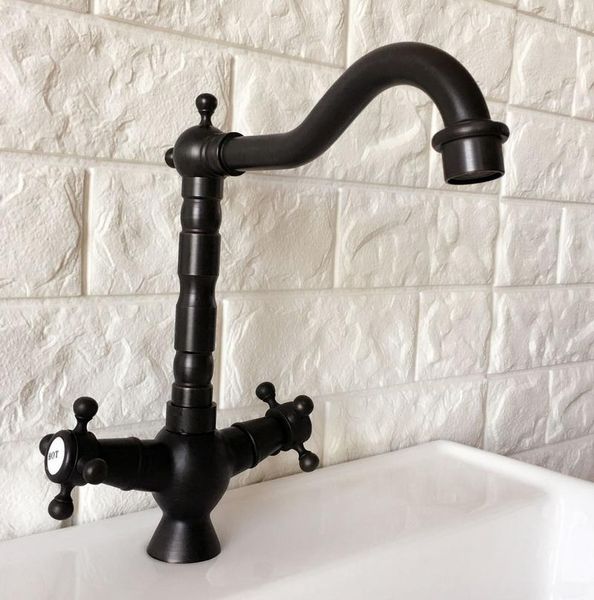 Küchenarmaturen, drehbarer Auslauf, Wasserhahn, Öl eingerieben, schwarze Bronze, Doppelgriff, Einloch-Waschbecken, Badezimmer-Wasserhahn, Waschtischmischer Anf361