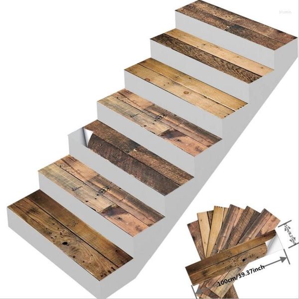 Adesivi murali Legno Vintage Grain Stairway Floor Door Sticker Adesivo DIY Carta da parati impermeabile per scale Decalcomanie per la casa