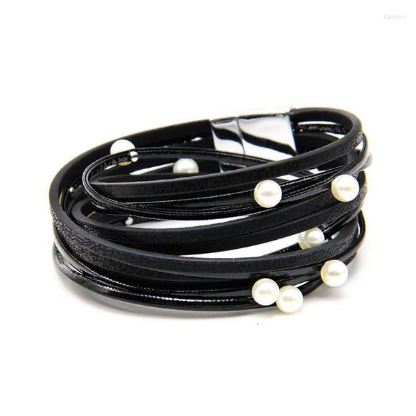 Bracelets de charme Multilayer Wrap Leather for Women Alloy Grosps magnéticos Pulseiros de bracelete de pérolas pulseiras de jóias de moda Mujer