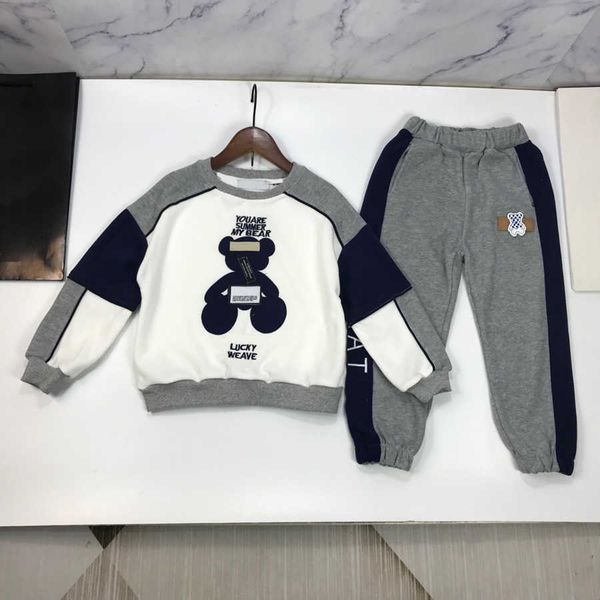 23ss marchio di design bambini pullover pantaloni set ragazzi ragazze girocollo piccolo splicing orso manica lunga top pantaloni tuta nuovi prodotti primavera autunno abbigliamento per bambini