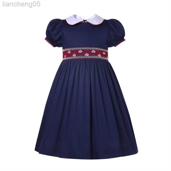 Mädchen Kleider 2022 Luxus Eid Smocked Navy Party Kinder Kleider für Teenager Kind Baby Mädchen Designer Boutique Outfit Kleidung 2-12Y W0314