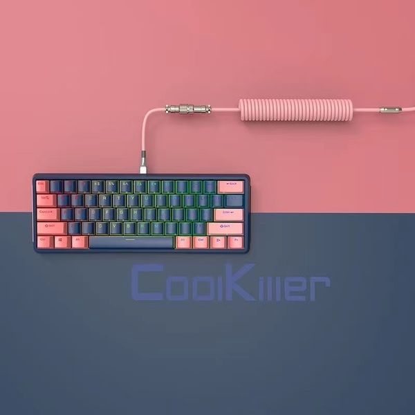 Coolkiller DIY 61 Anahtar Oyun Hotswap OEM RGB Aydınlatma Etkisi ile Mekanik Klavye Sarmal Kablo Ergonomisi Mini Kablolu Klavye