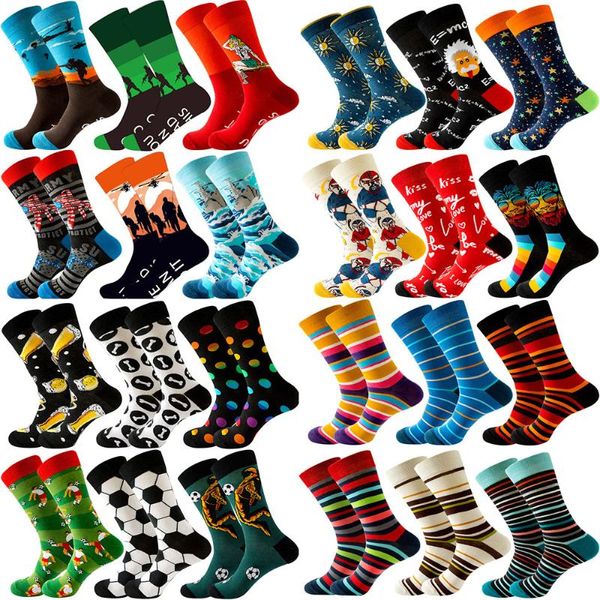 Herrensocken, Paare/Packung, bunt, für Männer, Crew, Party, verrückte Baumwolle, fröhlich, lustig, Skateboard, Neuheit, Kleid, Hochzeit, als Geschenk für Herren