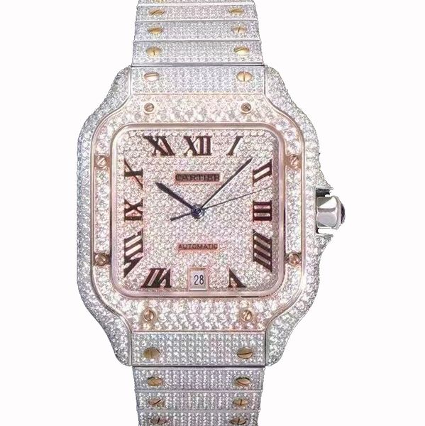 bust down Orologi da uomo con diamanti ghiacciati Orologio con lunetta in zircone grande Quadrante con diamanti in argento Cinturino con diamanti pieni Orologio da polso meccanico automatico Moissanite può essere personalizzato