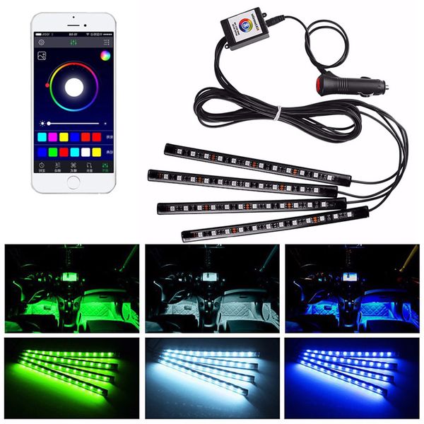 CAR RGB LED Faixa SMD 10W Automobiles Interiores Atmosfera decorativa da lâmpada LEDS Controle remoto 12V Carros Interior Luzes de Interior Usalight