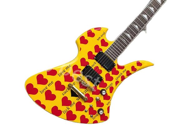 Neue BC Rich Yellow Heart Pattern E-Gitarre mit Double Shake Tremolo Bridge