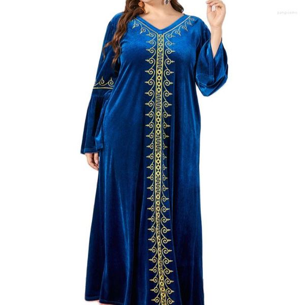 Roupas étnicas vestido de veludo festas de marrocos, mulheres abaya bordado de inverno manto de oração Índia abayas dubai peru longa vestidos largos