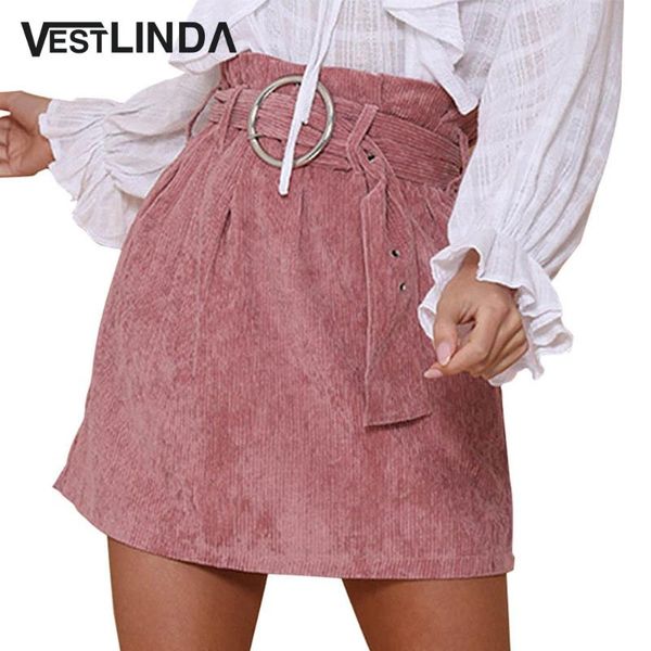 Saias Vestlinda Salia rosa Cantura alta mini curta com bolsos de cinto Corduroy feminino 2023 Autumn Winter Fashion Streetwear