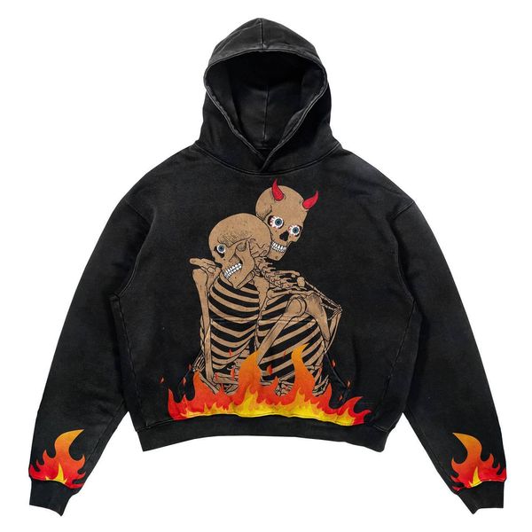 Men Hoodies Mulheres Europeias e Americano Autumn e Winter Fashion Jacket Jacket Skull Print de manga longa Capuz de suéteres de rua High Street