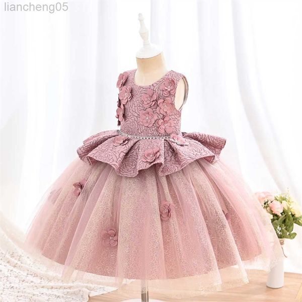 Vestidos de menina yoliyolei partido brilhante vestido princesa roupas retro formal flor flor menina 3d padrão de crianças elegantes para meninas w0314