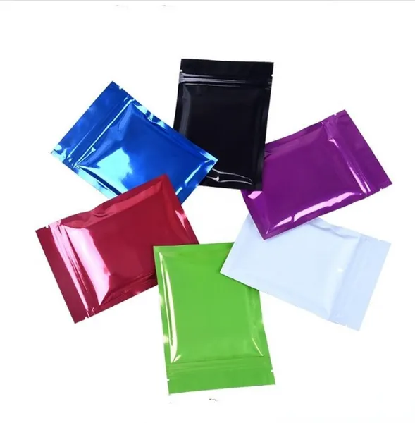 100pcs/lote selvável colorido bloqueio de zíper bolsas de embalagem mylar alumínio bolsa de embalagem de papelão vários tamanhos de armazenamento de alimentos