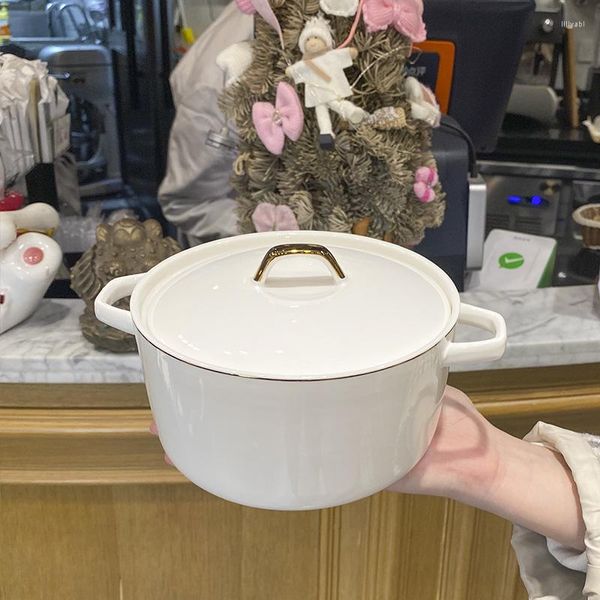 Учебная посуда устанавливает Nordic Wind Bowl Высококачественную керамическую керамическую домашнюю роскошную креативную посуду с крышкой большой суп и ручка котла.