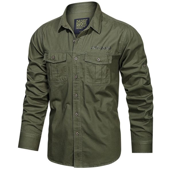 Camisas casuais masculinas verdes de carga longa de mangas compridas camisetas para a marca de outono da primavera masculina Oversize 4xl 5xl Roupas Militares Blouse casual 230314