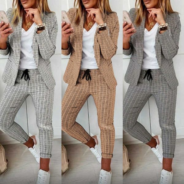 2023 Nuovo abito casual a quadri per donna Blazer firmato Set Abbigliamento casual di alta qualità Set di cappotti formali da ufficio da donna