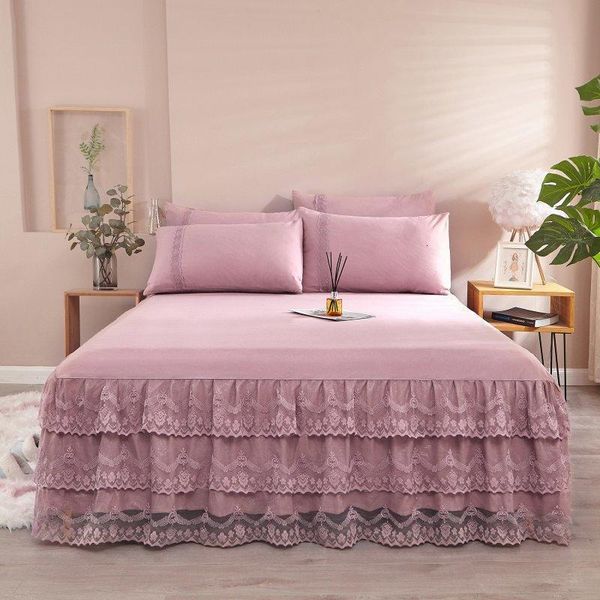 Saia da cama de câmara de renda saia luxuosa princesa menina colaborizada rainha rei tamanho de primavera lençóis colchão capa de colchão de cama de cama com saia 230314