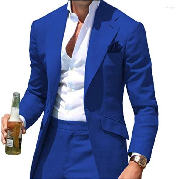 Abiti da uomo Ultimi disegni di mutande da cappotto Blu reale Due pezzi Abito da uomo (giacca pantaloni) Costume Homme Mariage Smoking dello sposo Matrimonio