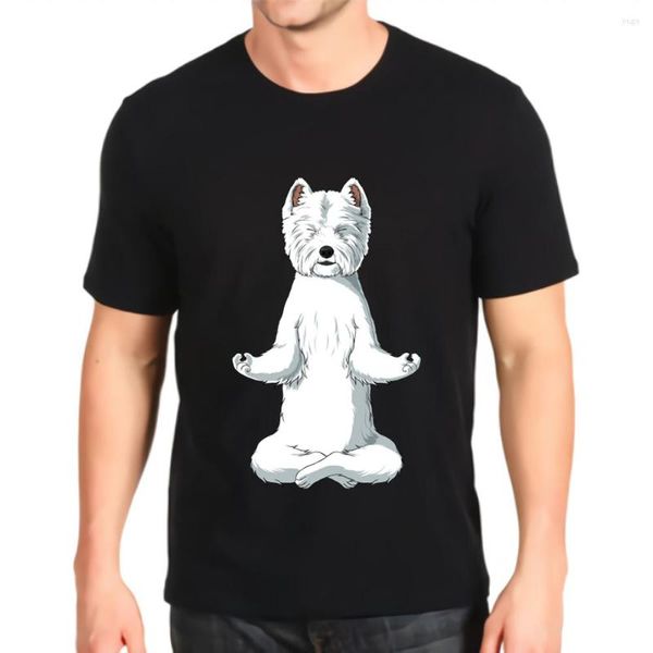 T-shirt da uomo Tshirt Fashion Stampato Meditate West Highland White Terrier Dog Tees Top Mens Personalizzazione allentata