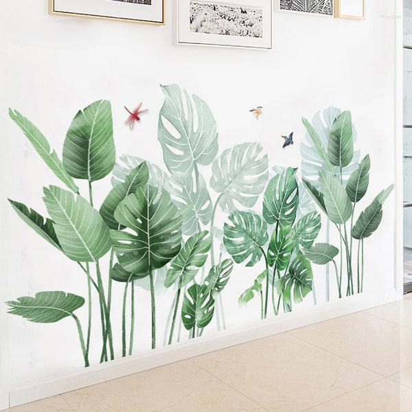 Adesivos de parede grandes plantas tropicais verdes folhas decoração da porta decoração de decoração de canto de canto de decalques de arte mural removível