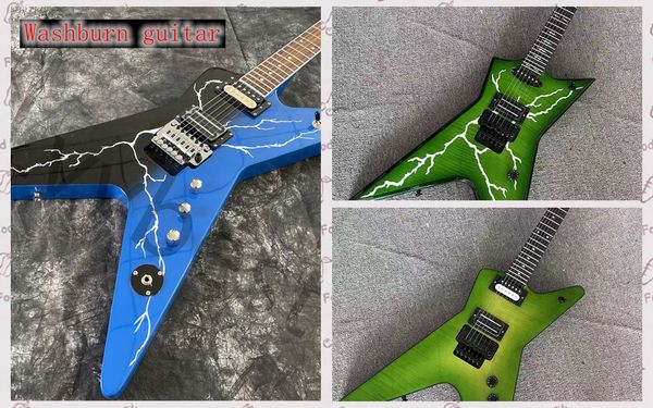 Новая стирка Dimebag Darrell Signature Electric Guitar Dime Slime China OEM -гитары, мост Frll Tremolo, Flame Maple Top, черное оборудование
