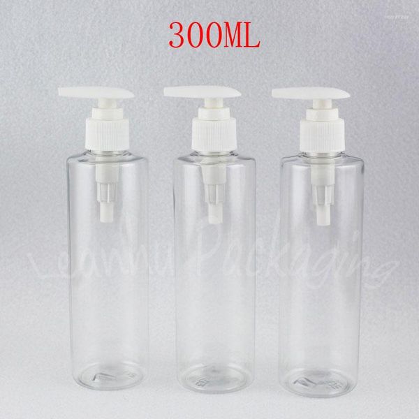 Bottiglie di stoccaggio Bottiglia di plastica trasparente a spalla piatta da 300 ml con pompa per lozione 300CC Imbottigliamento per trucco / confezione per shampoo