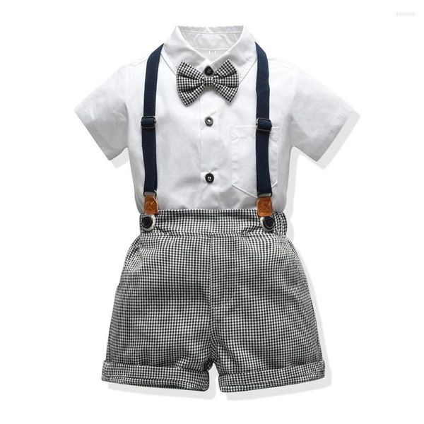 Giyim Setleri Çocuk Giysileri Çocuk Yaz Kısa Kollu Beyaz Gömlek Ekose Şort Kıyafet Bebek Doğum Günü Yürümeye Başlayan Yürüyen Beyefendi Takım Çocuklar