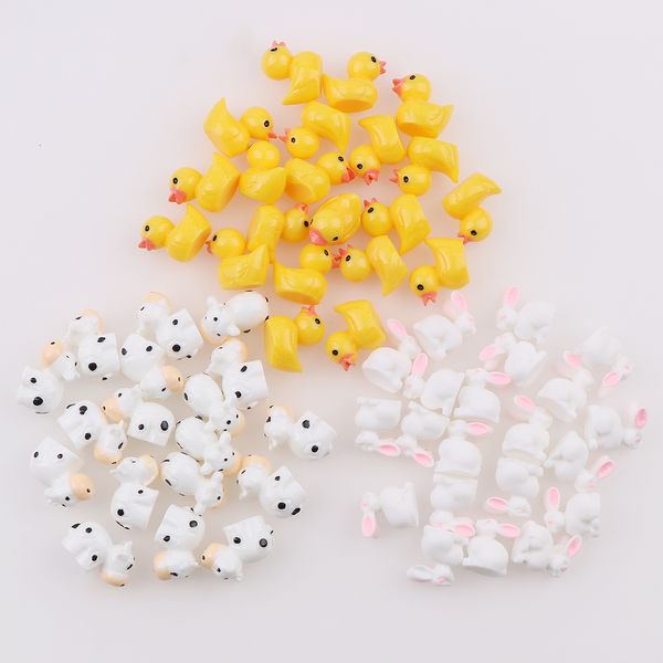 Objetos decorativos Figuras Mini 50pc AnimalResin Duck Rabbit vacas traseiras planas DIY Miniatura Miniatura Painted Hand Painted Cabochon Craft Play Doll House Toy 230314