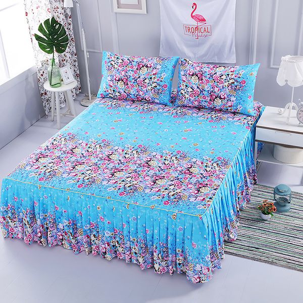 Saia de cama 3pcs/conjunto coreano escova a cama de cama capa de cama de cama aluno dormitório não deslizamento capa de capa de capa de laca de renda 3d cama de cama de câmara 230314