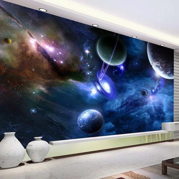 Duvar Kağıtları Yıldızlı Gökyüzü Evren Uzay Gezegen Po Duvar Kağıdı Oturma Odası TV Arka Plan Duvar Kağıtları Ev Dekor 3d Mural Papel De Parede