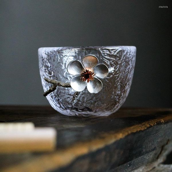 Bicchieri da vino Tazza di vetro giapponese TeaCup Tin Set da tè a fiore singolo Bere Trasparente 12 Stile Opzionale