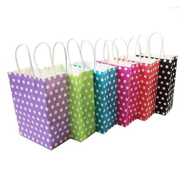 Confezione regalo 10 pezzi sacchetto di carta Kraft a pois con manici Vendita borse festival Shopping multifunzione fai-da-te