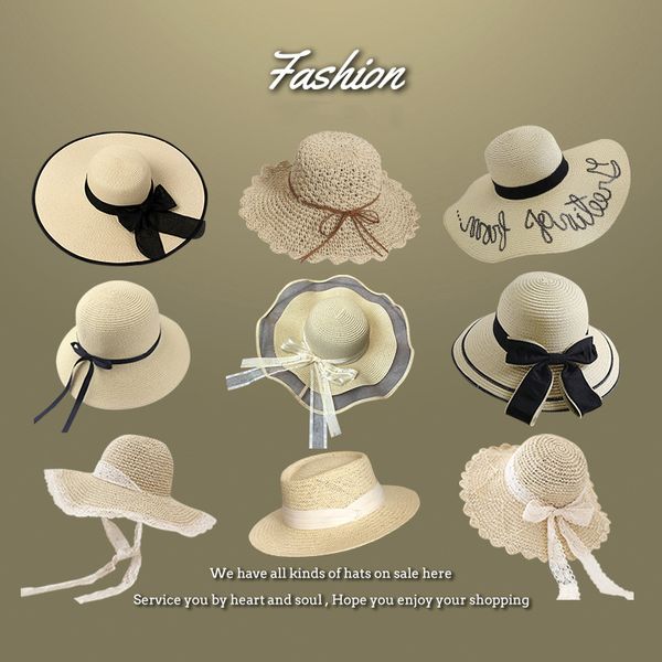 Neue Frauen Strohhüte Bogen Spitze Eimer Hüte Lace Up Cap Damen Strand Hut Casquette Großhandel