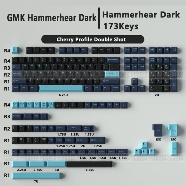 173 tasti/set gmk hammerhead-dark keycap ciliegia profilo tastiera meccanica keycaps black abbs doppio colpo per mx switch