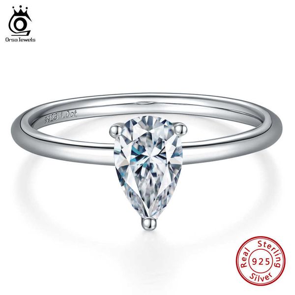 Кольцо для пасьянса Orsa Jewels Fashion 1ct Pear Cut Solitaire Moissanite Обручальное кольцо 925 Серебряное обручальное кольцо стерлингового обручального кольца для женщин SMR58 Z0313