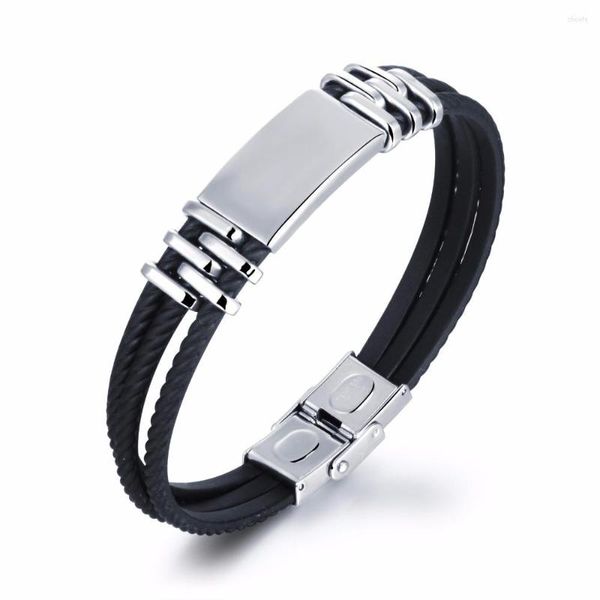 Charm-Armbänder Kostenloses Silikonarmband mit personalisiertem Edelstahl-Leerzeichen-Metalletikett