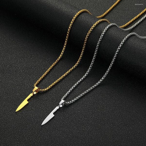 Anhänger Halsketten Chereda Punk Edelstahl Halskette Messer Original Für Männer Unregelmäßige Vergoldet Trendy Schmuck