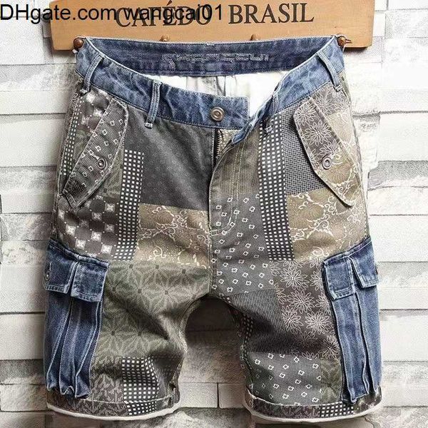 wangcai01 Herren-Shorts, 2022, neue Sommer-Shorts, Jeans, Herren-Hosen, Denim-Shorts, bedruckt, dünn, coole Tasche, abgeschnitten, lockerer Trend, Baumwolle, modische Jeans-Shorts 0314H23