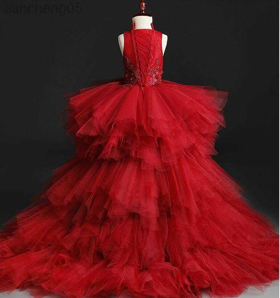 Abiti da ragazza Appliques Tulle Abiti da sera per feste per bambini Abiti lunghi da ballo in pizzo Abiti da ragazza di fiori per matrimoni Abiti da prima comunione W0314