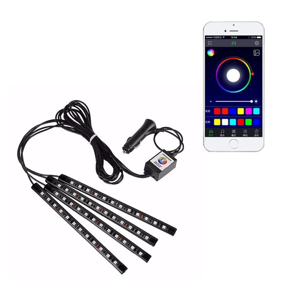 Auto RGB LED Strip SMD 10W Automobili Interni Decorativo Atmosfera dei LED lampada Telecomando 12V Auto Luci interne crestech