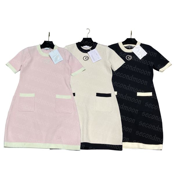 Vestido de tricô bordado com letras para mulheres Vestidos de manga curta Designer casual Vestido de tricô Vestidos justos de verão